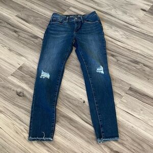 Dark Blue Distressed Jeggings Girls size 14 high rise raw hem